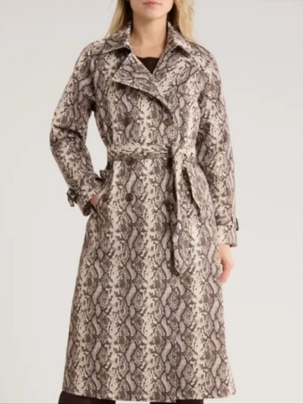 Rebecca Minkoff Women's Belted Trench Coat Small Snakeskin Design